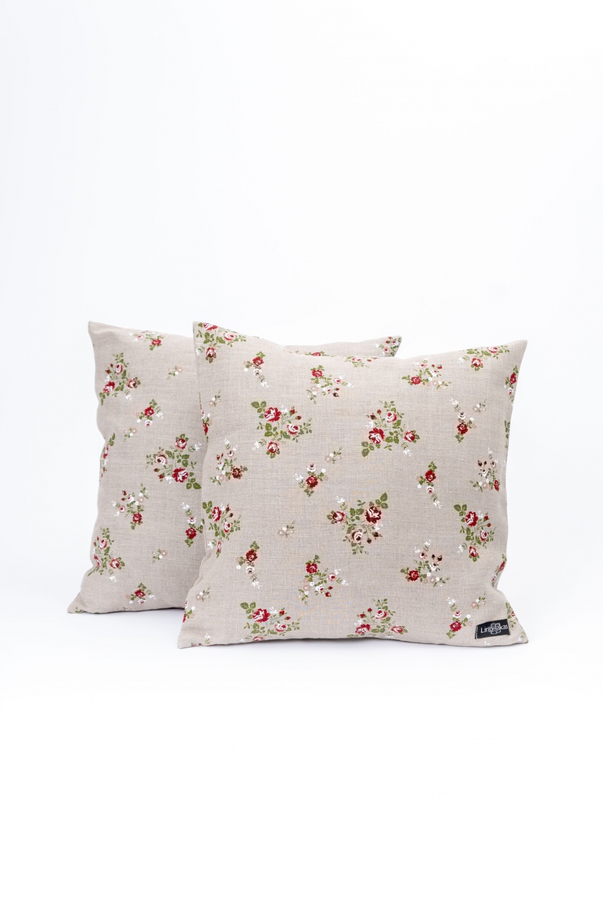Natural floral linen cushion covers
