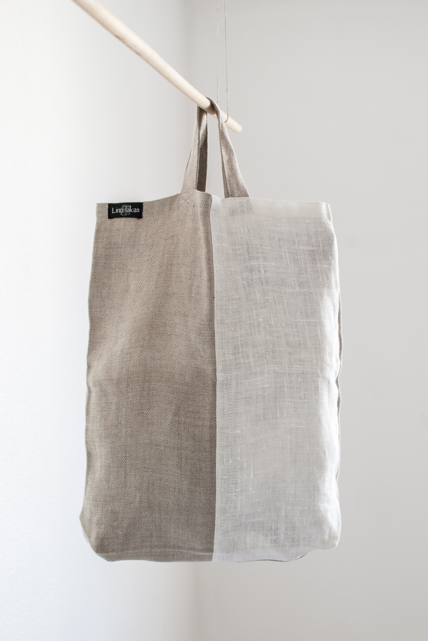 Natural linen shopping bag with short handles