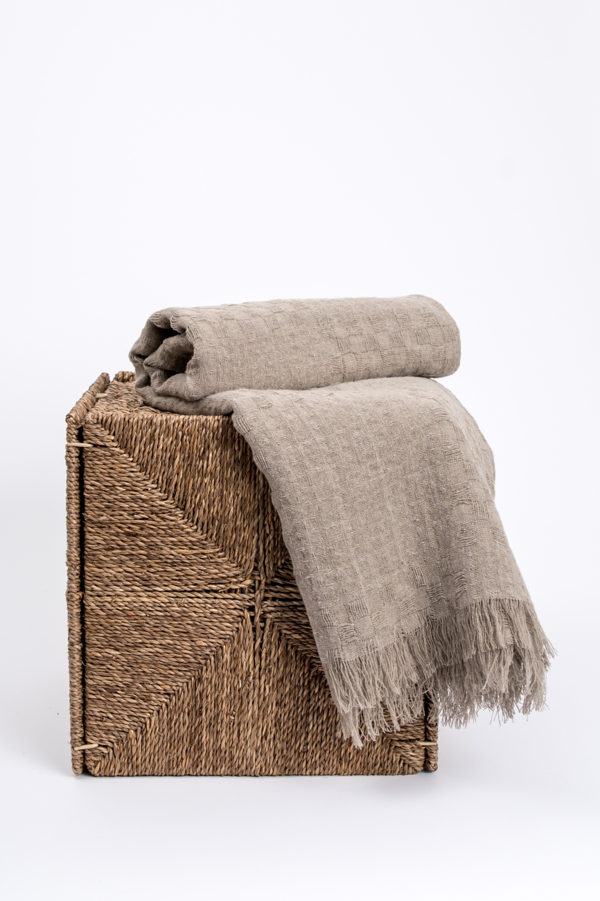 Natural linen throw blanket with simple hem