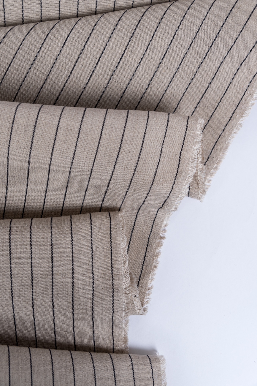 Natural middle-weight linen with black pencil stripes