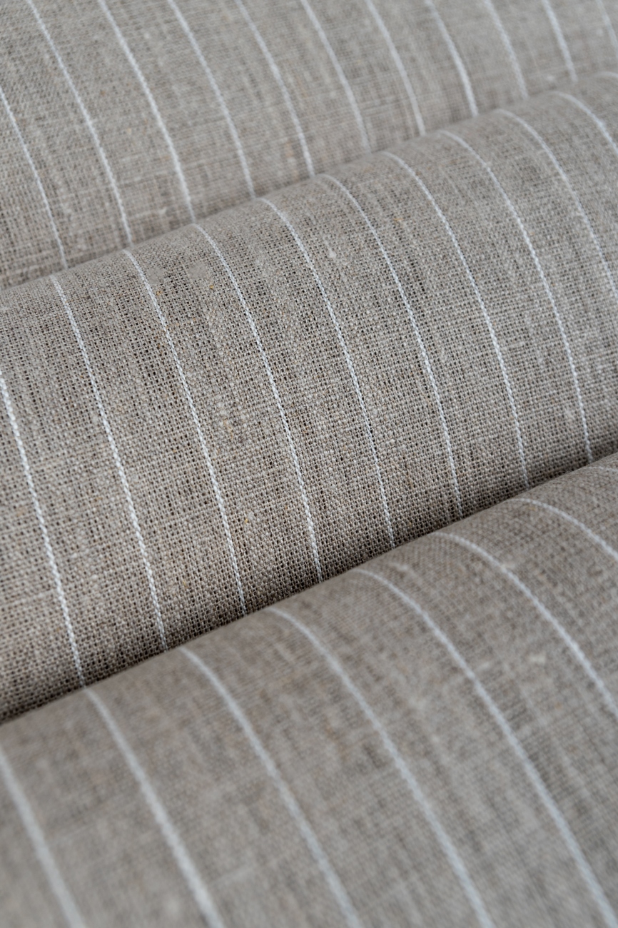 Natural middle-weight linen with white pencil stripes