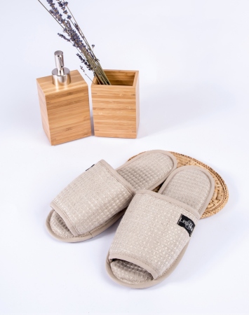 Natural open toe waffle linen bath spa slippers