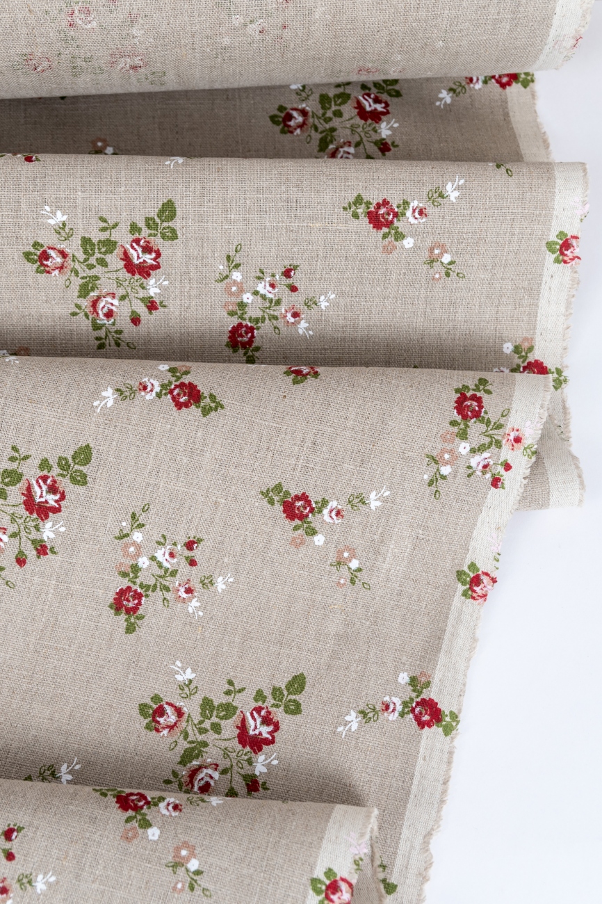Natural pre-washed linen with small rose print
