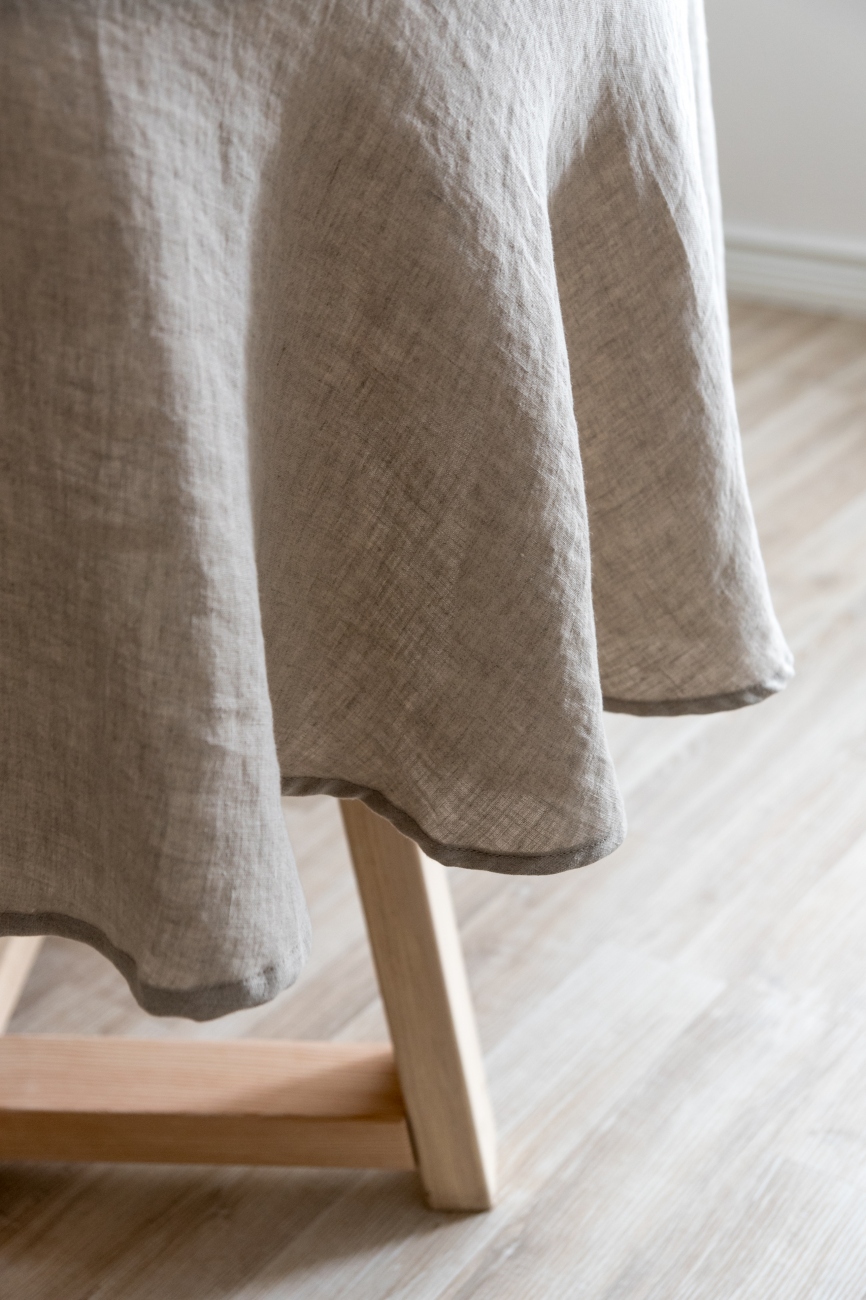 Natural round linen tablecloth