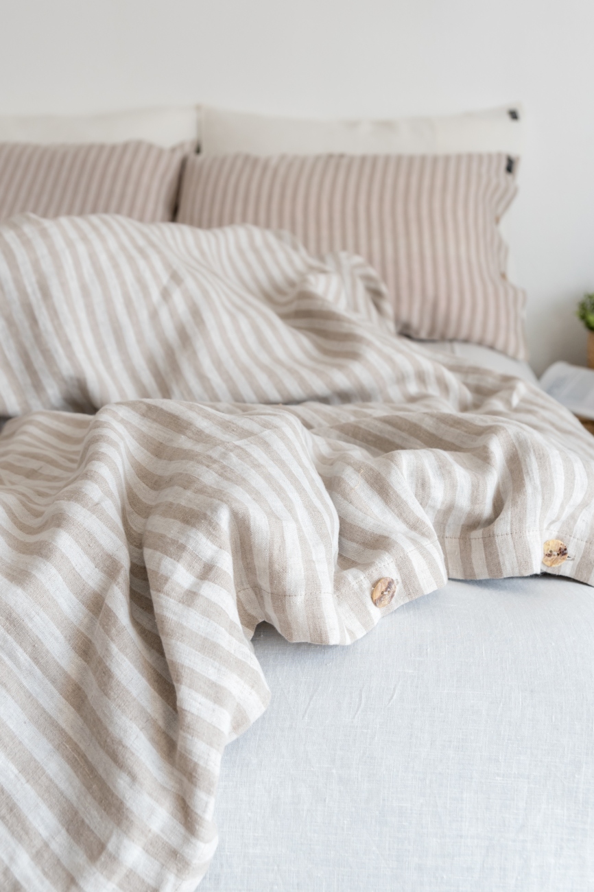 Natural striped linen bedding set