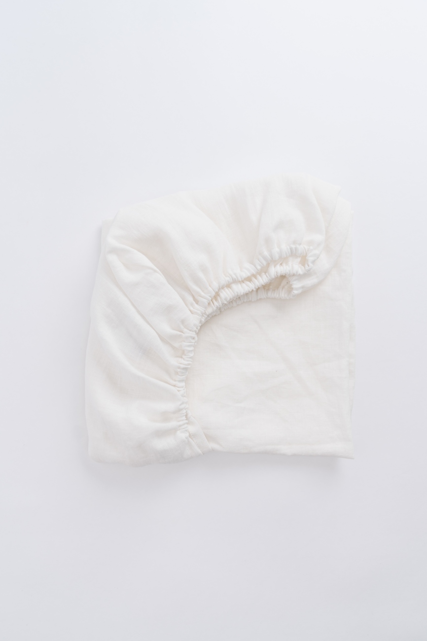 Off-white fitted linen bed sheet