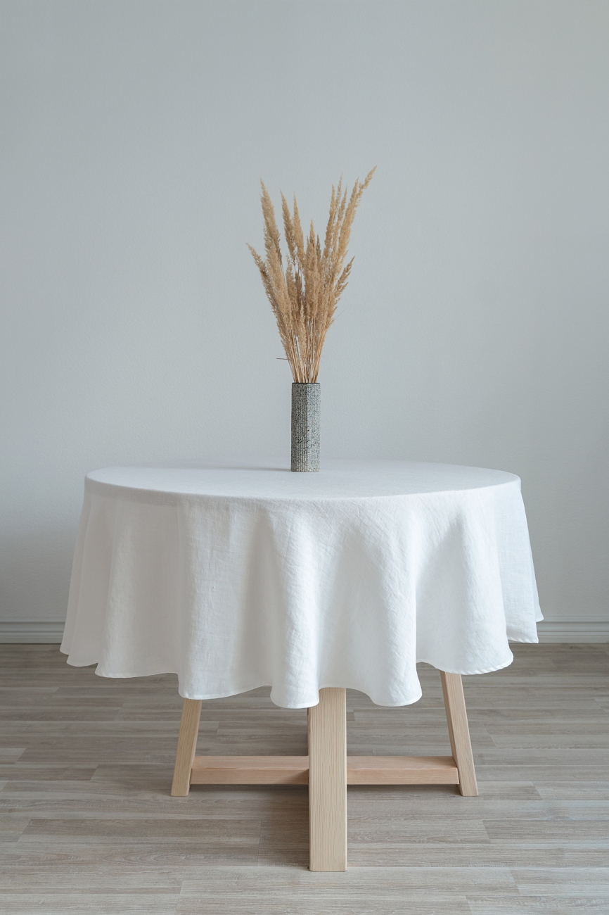 Off-white round linen tablecloth