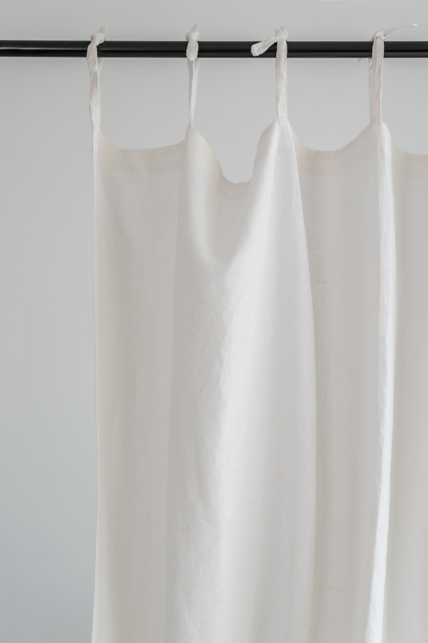 Off-white tie top linen curtain panel