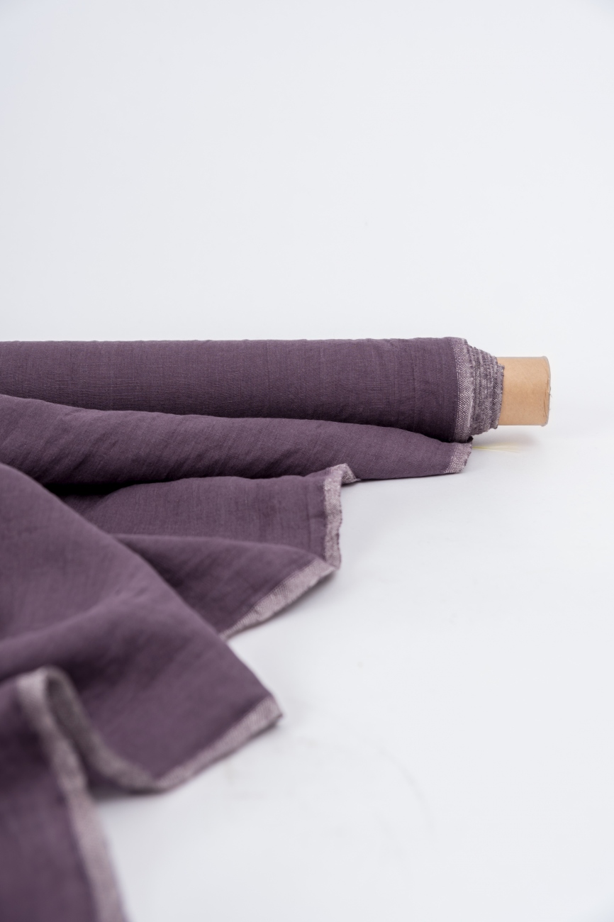 Plum washed linen fabric