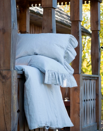 Pure linen pillowcase with ruffles