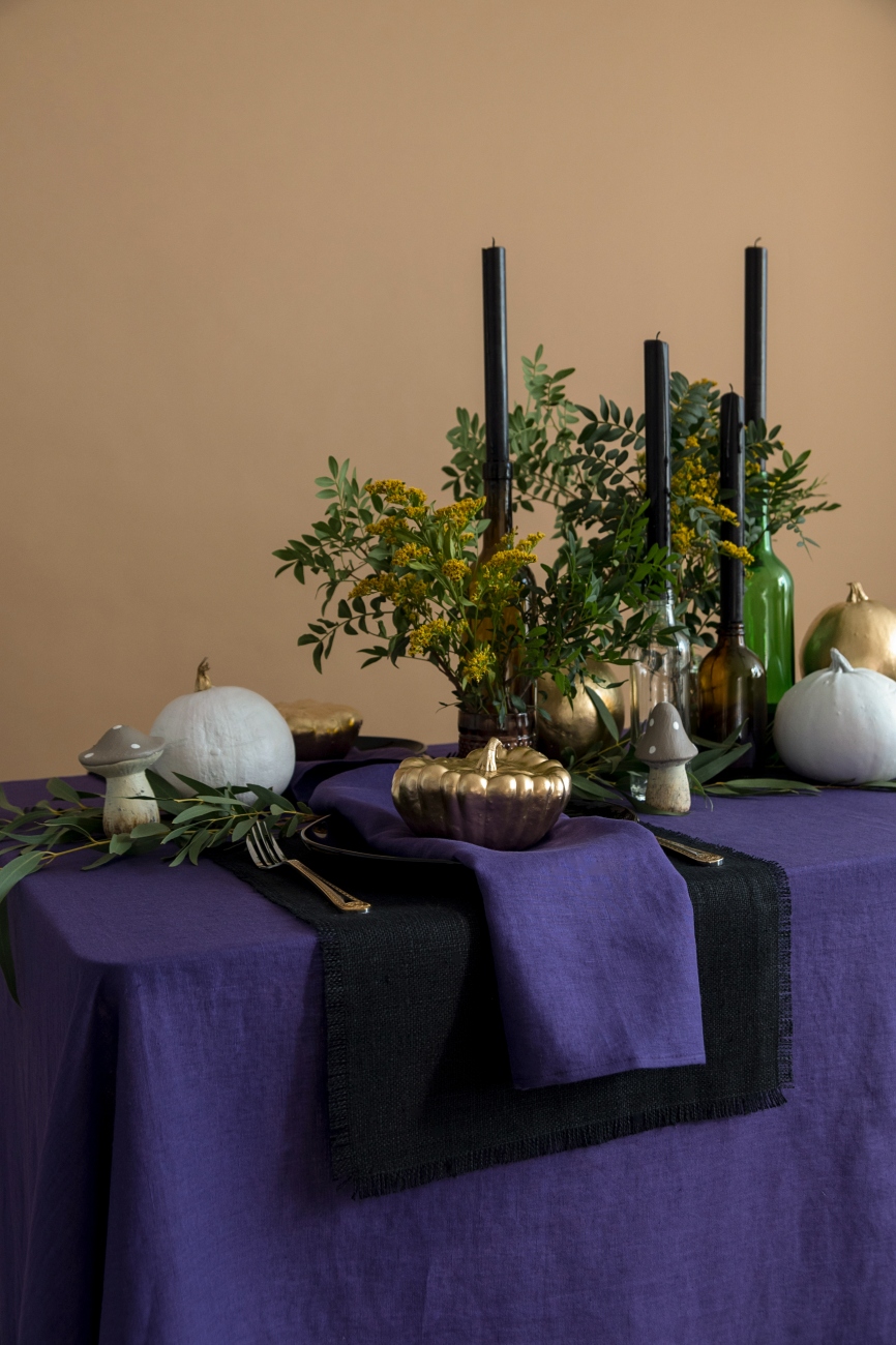Purple washed linen tablecloth