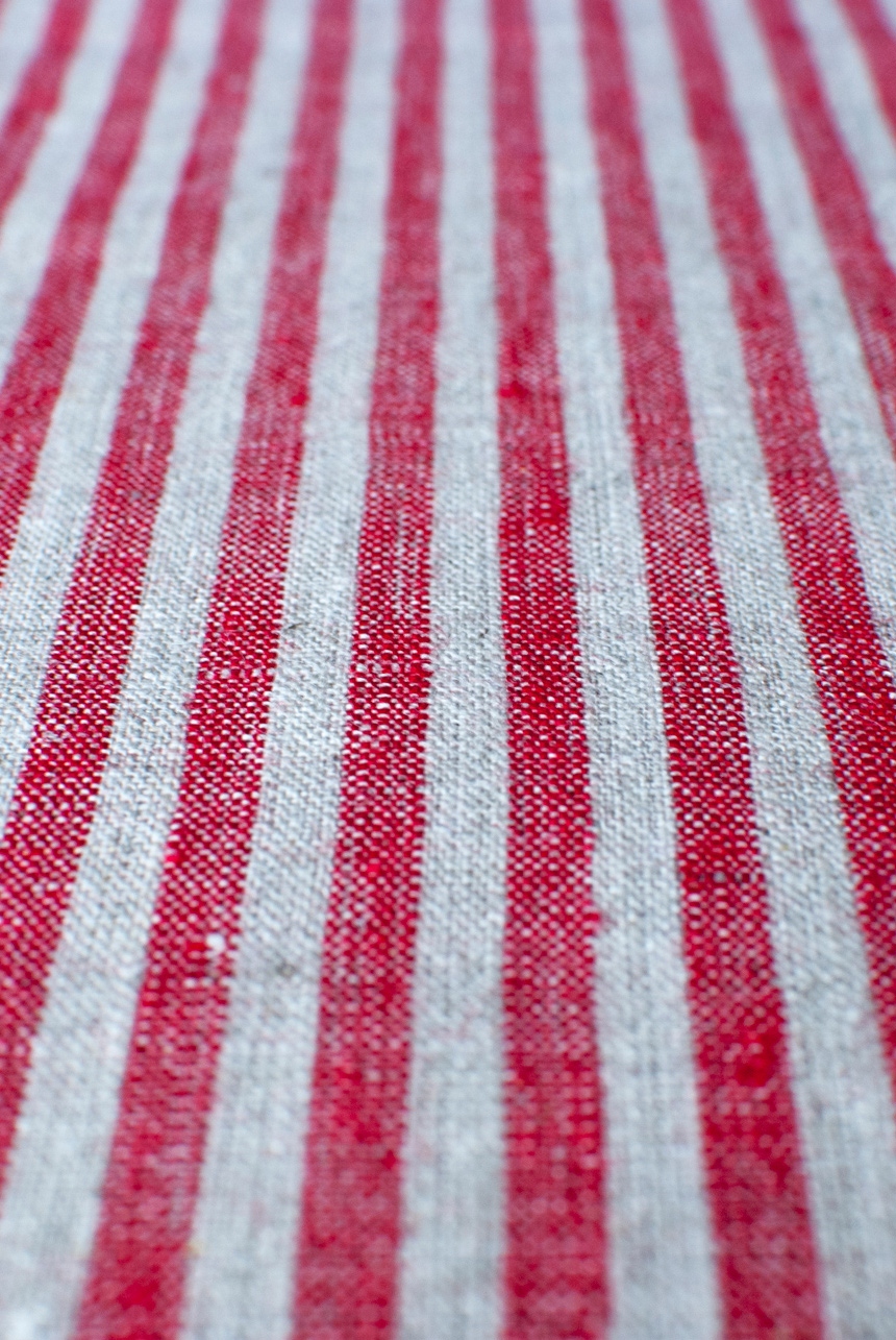 Red & natural linen with candy stripe pattern