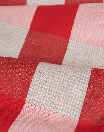 Red check fabric with waffle pattern