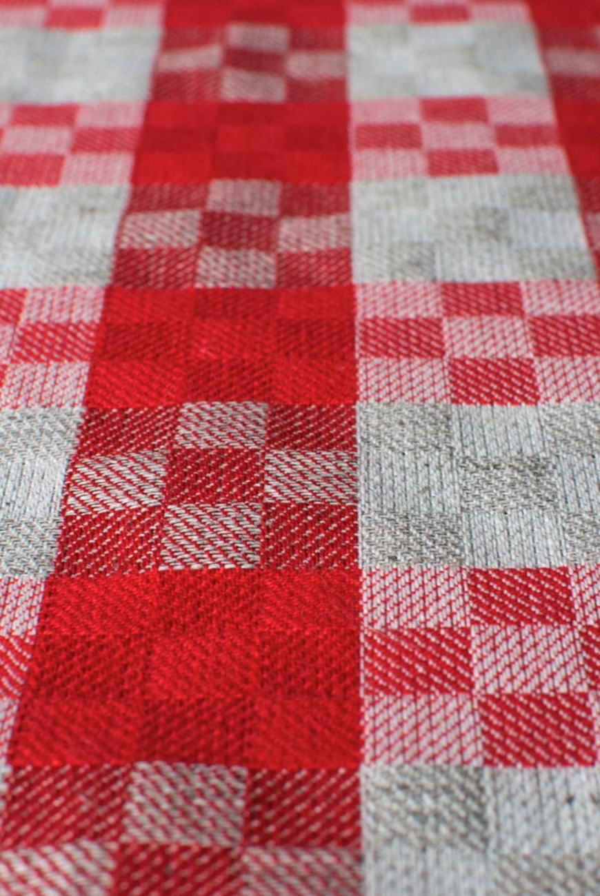 Red check linen blend fabric