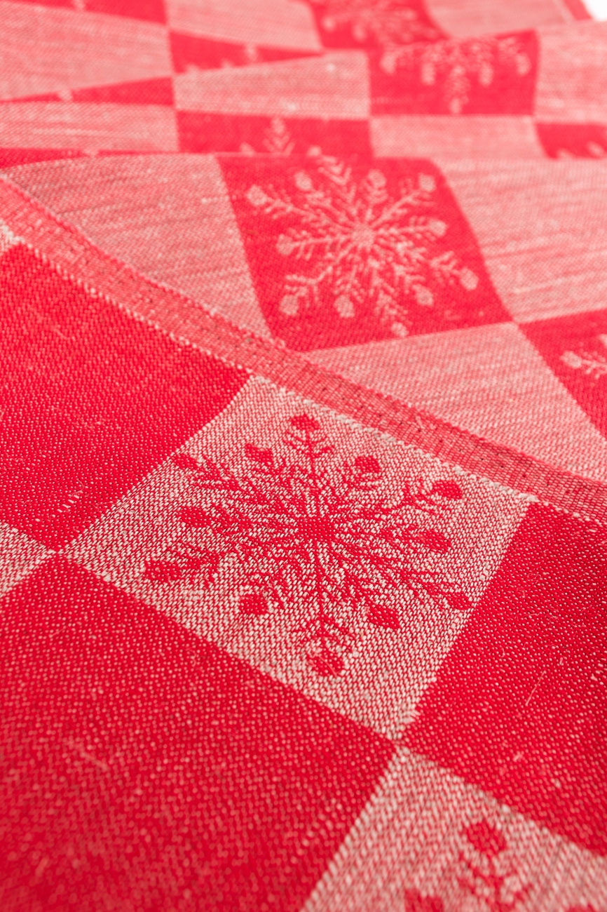 Red linen cotton fabric Snowflake