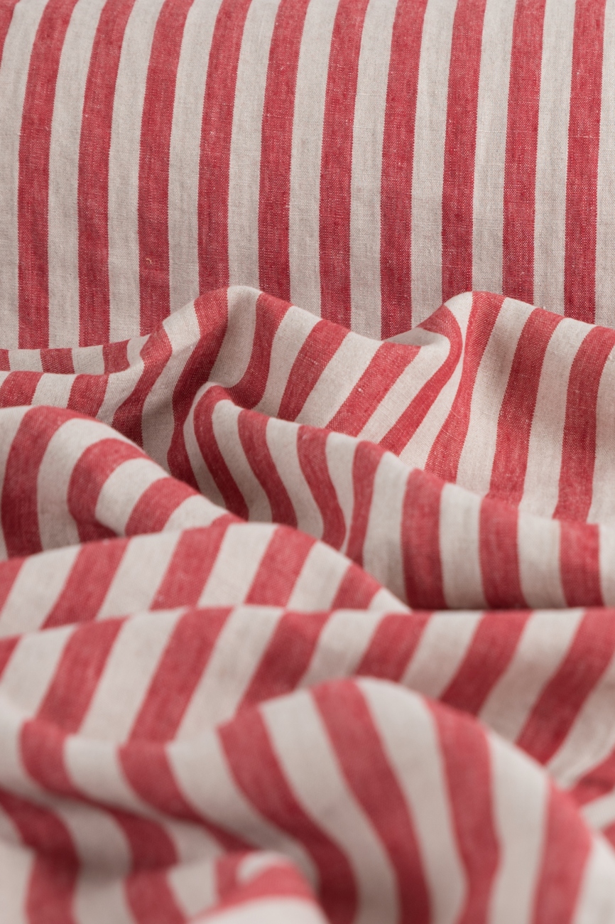 Red striped linen flat sheet