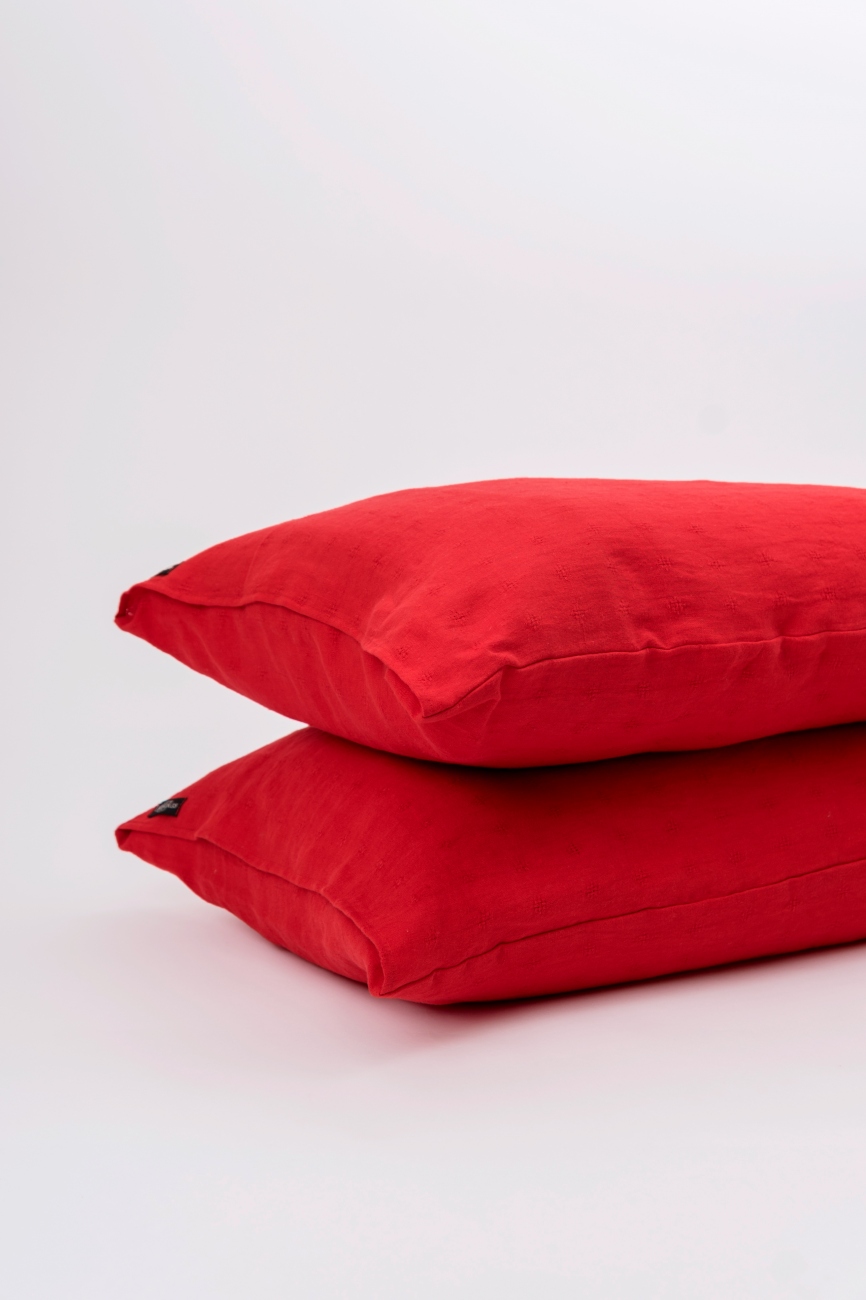 Red washed linen pillowcases