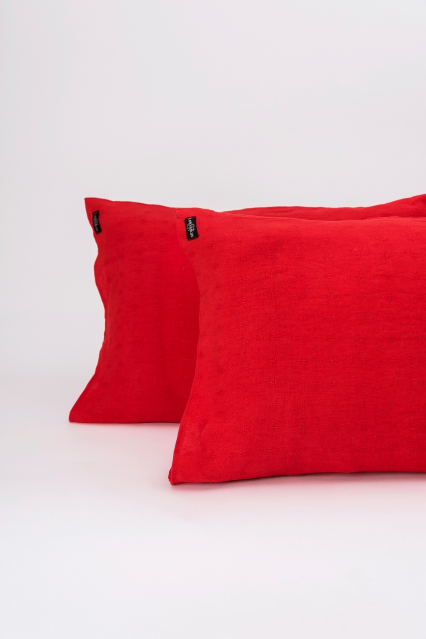 Red washed linen pillowcases