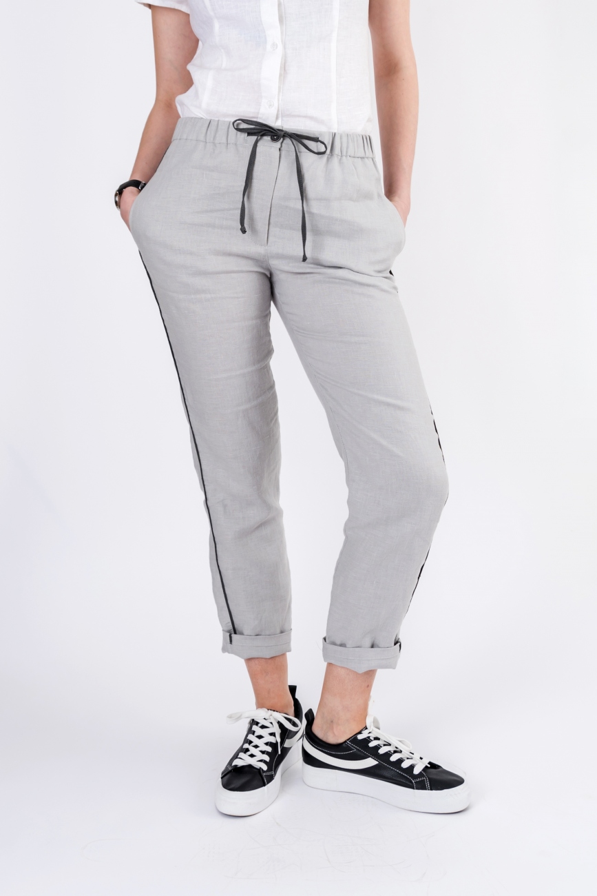 Relaxed fit grey linen summer pants