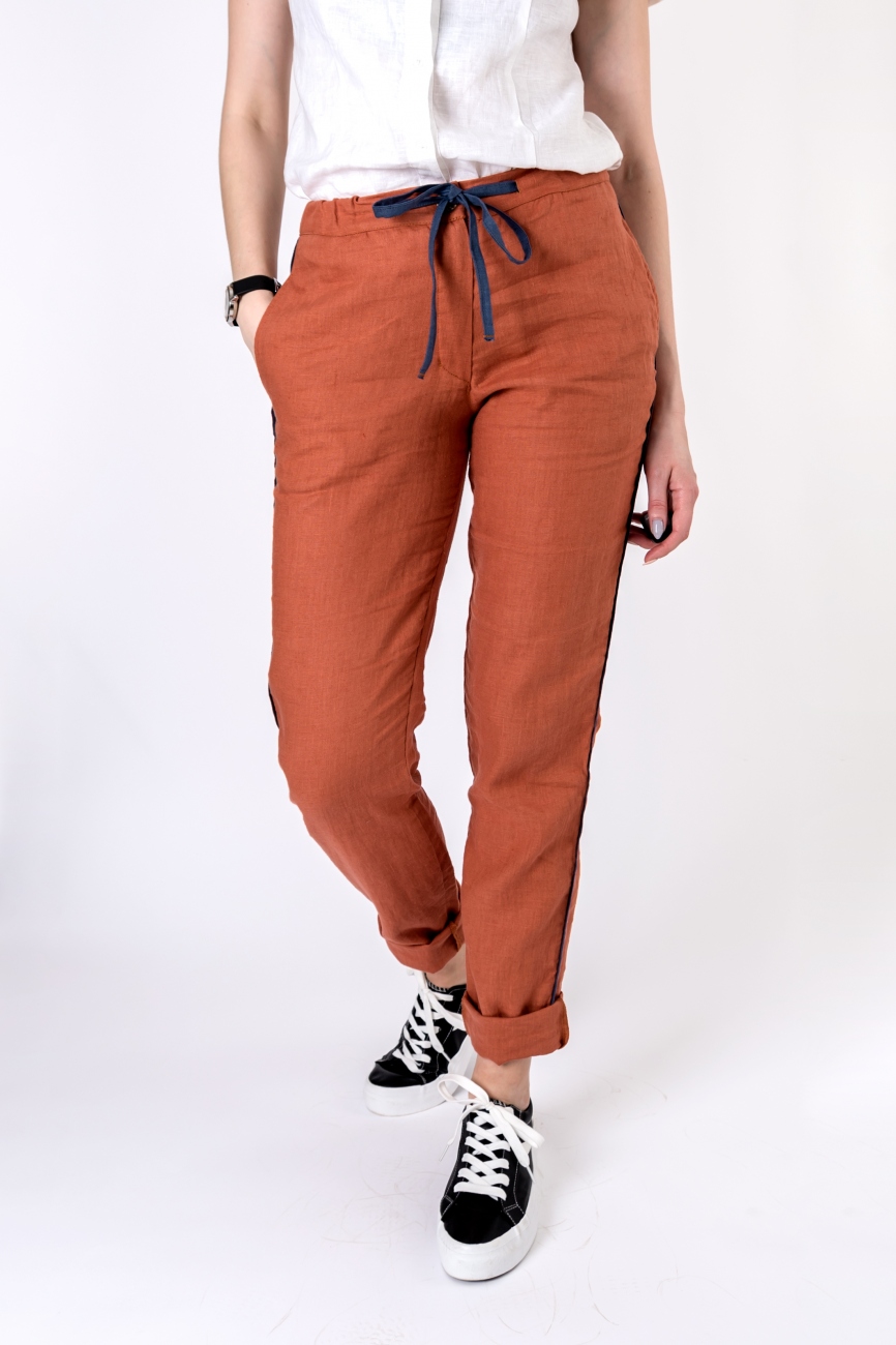 Relaxed fit orange linen summer pants
