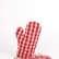 Set of 2 red linen oven mittens with gingham check pattern