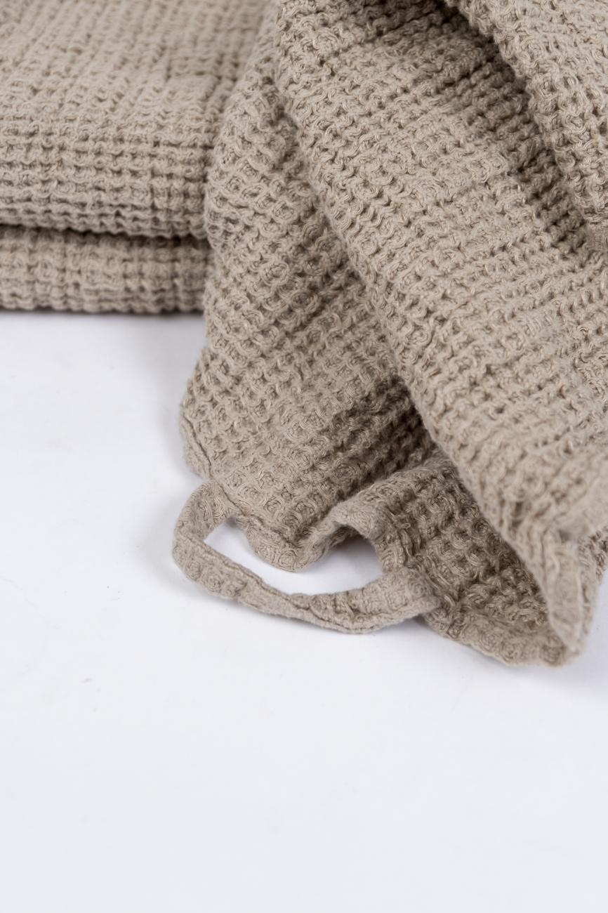 Set of 2 small washed natural waffle linen towels