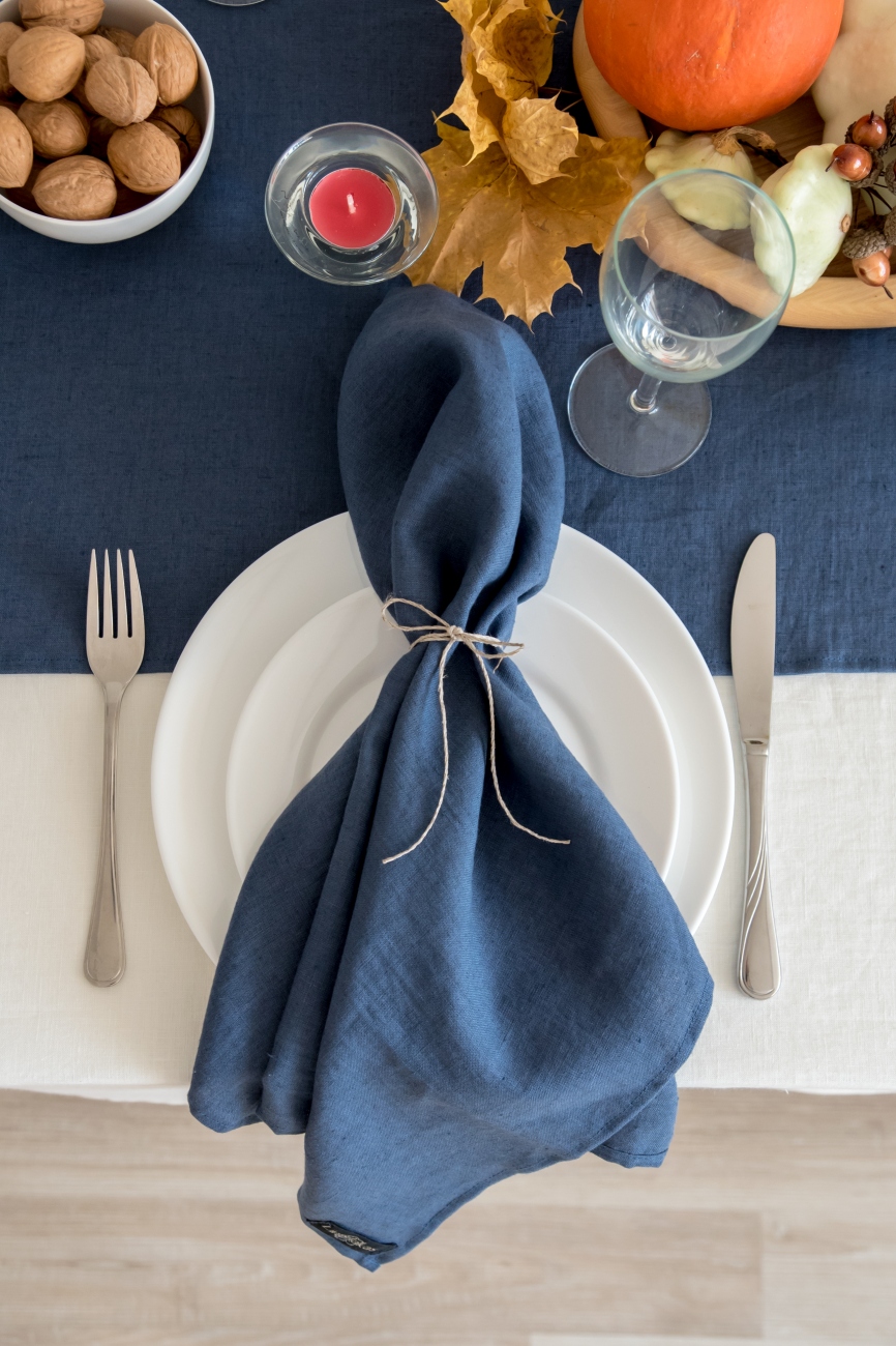 Set of denim blue washed linen napkins