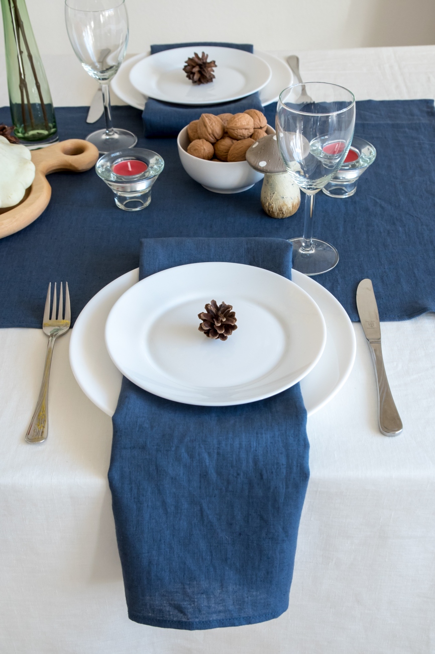 Set of denim blue washed linen napkins