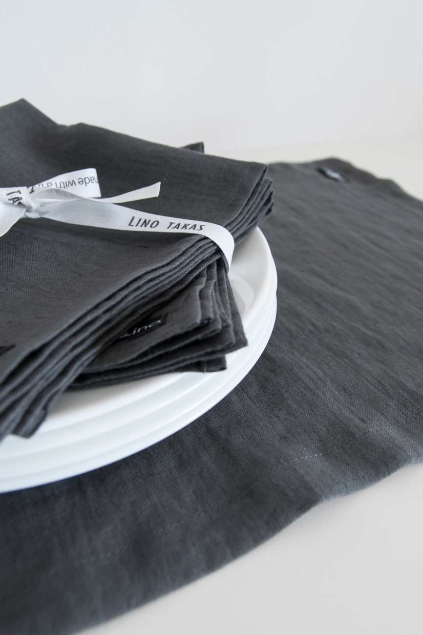 Set of graphite grey washed linen napkins
