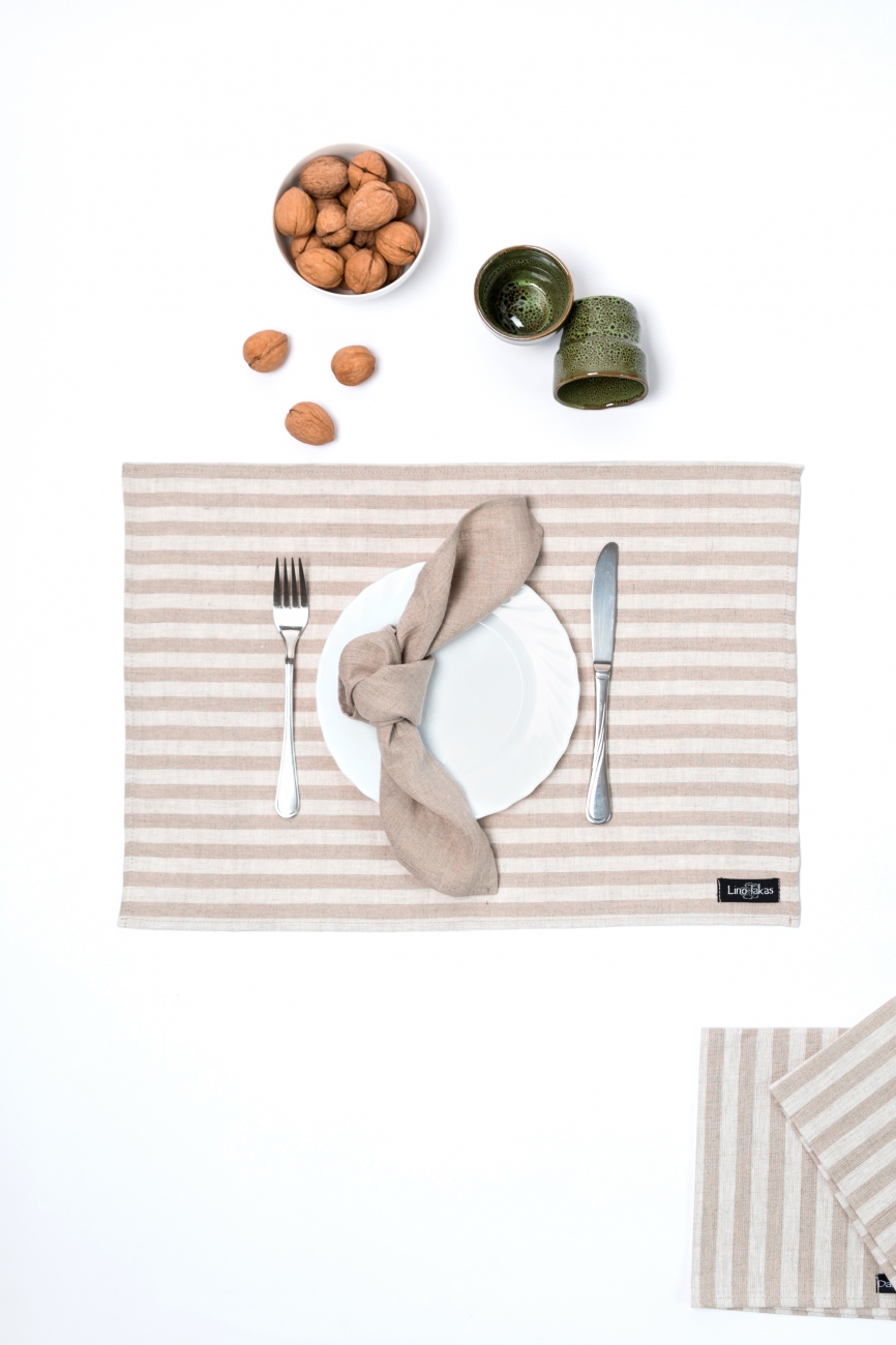 Set of striped linen table placemats