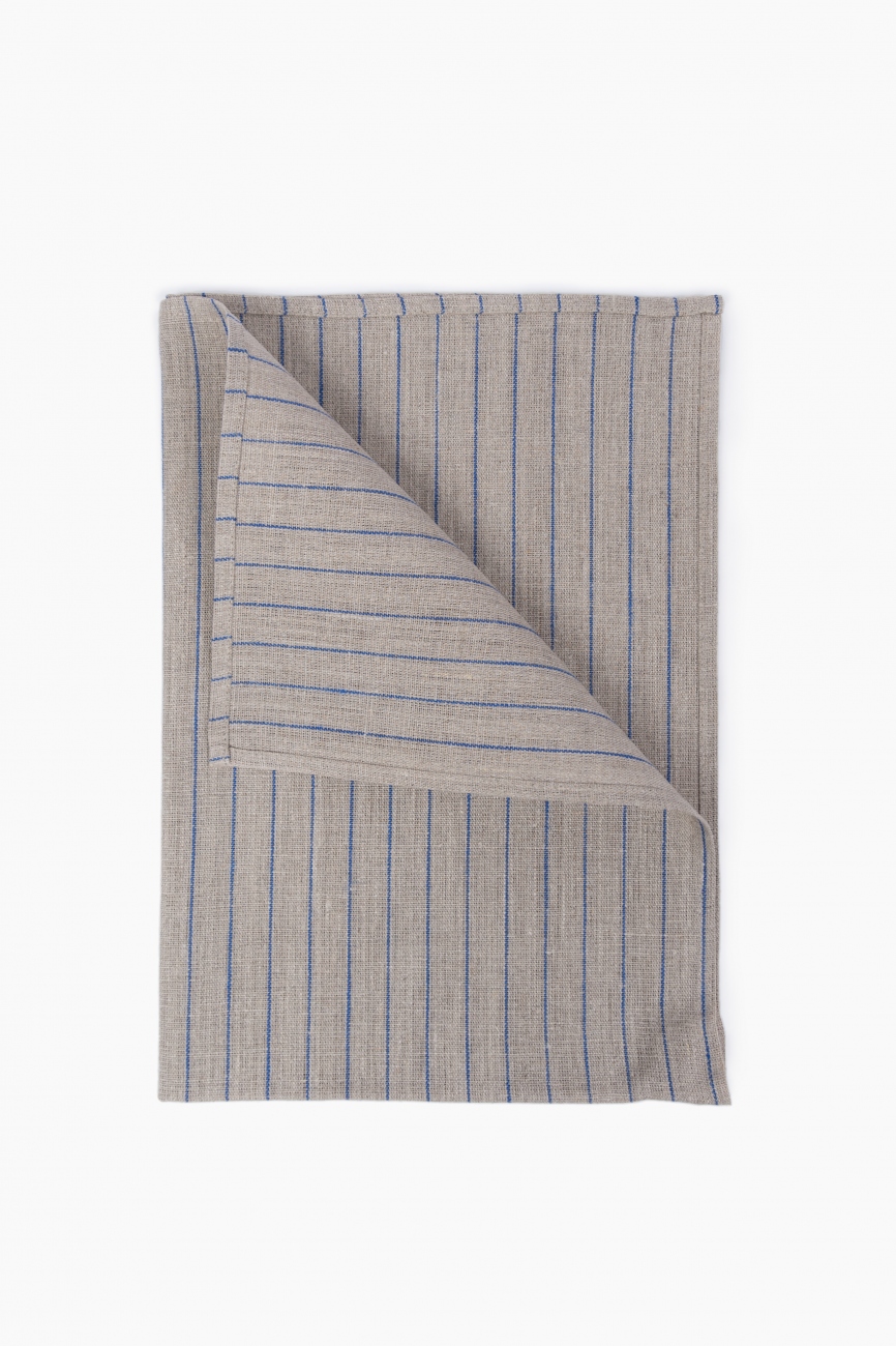 Set of washed pin stripe linen towels