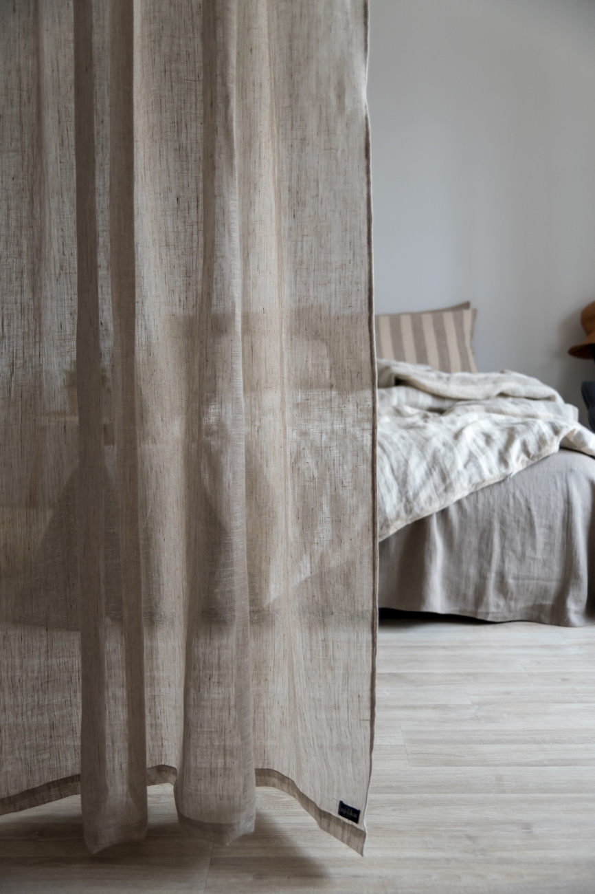 Sheer linen curtain panel with rod pocket