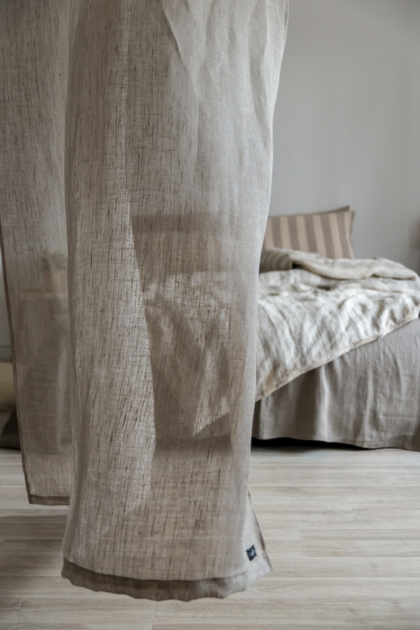 Sheer linen curtain panel with rod pocket