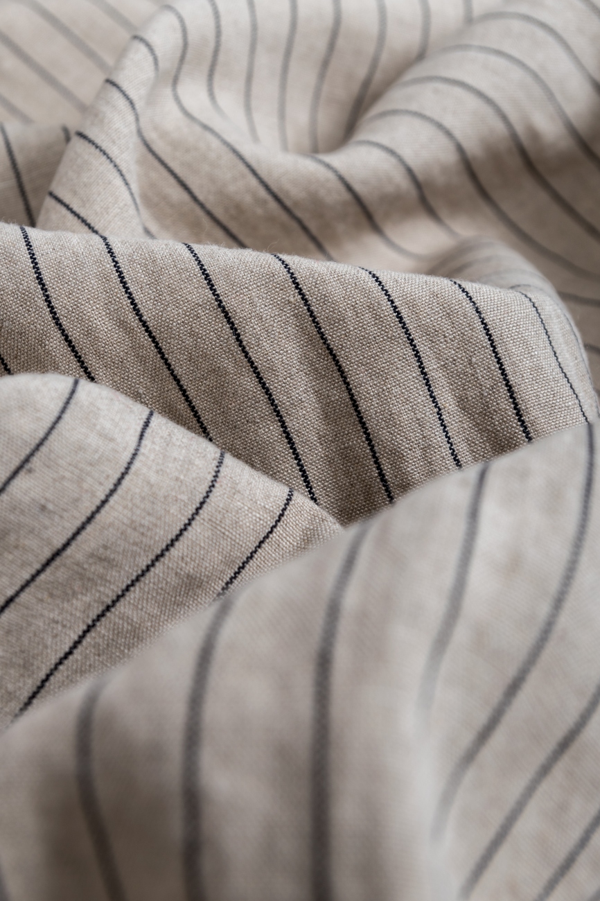 Stonewashed midweight linen with black pencil stripes