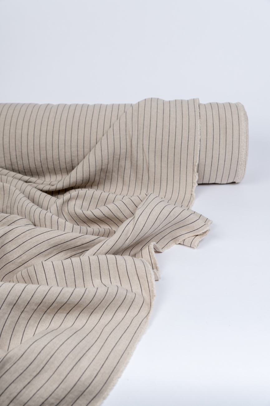 Stonewashed midweight linen with black pencil stripes