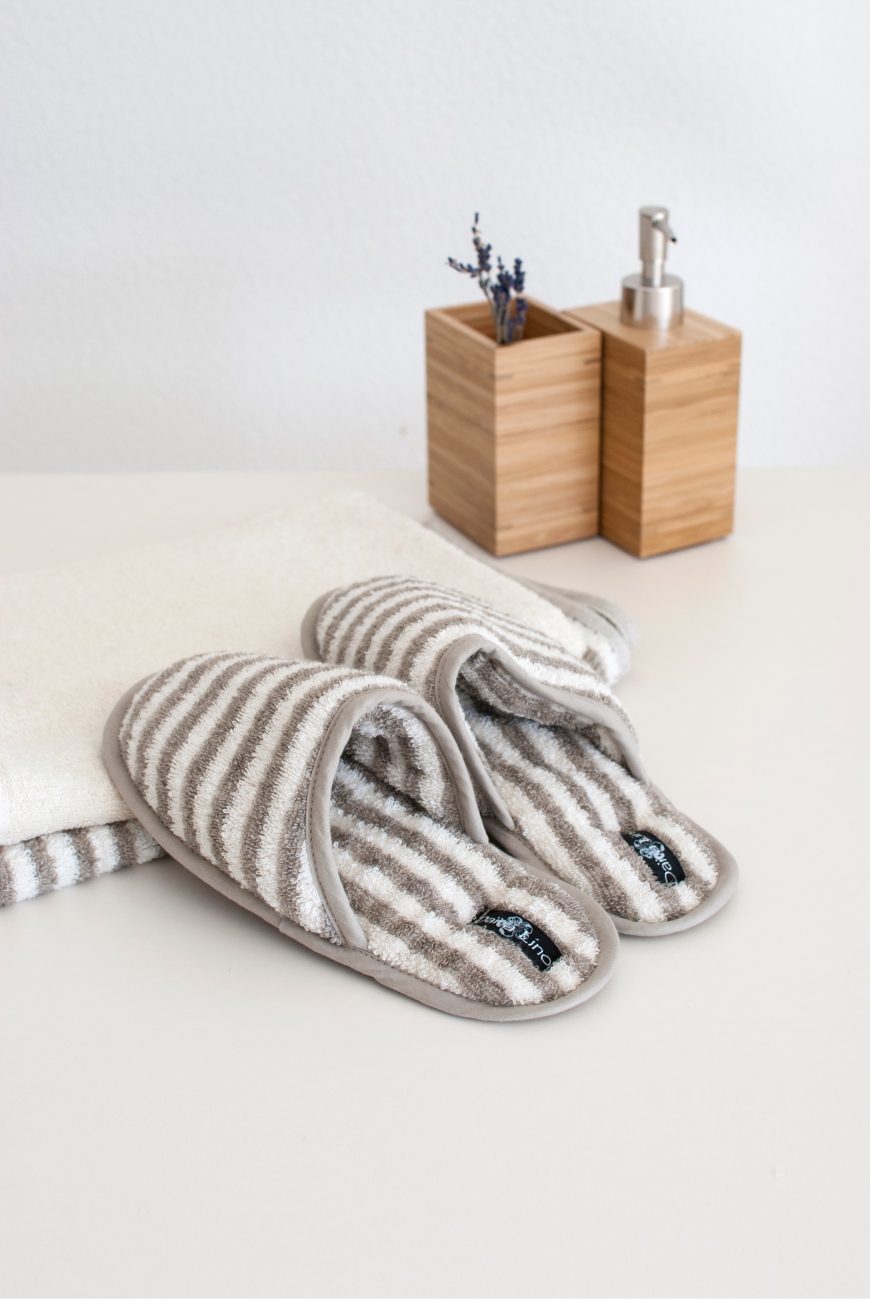 Striped linen blend bath or spa slippers
