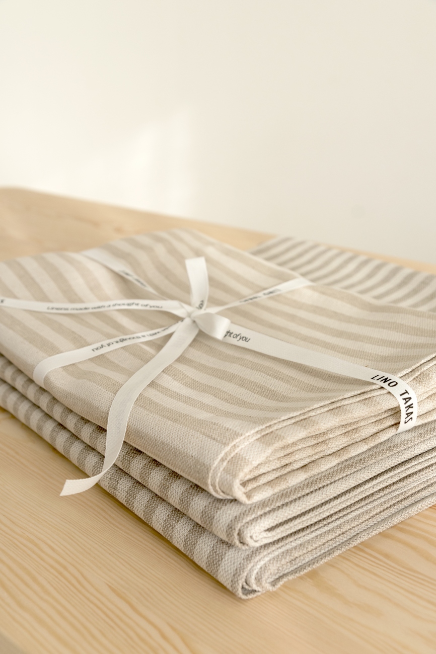 Striped washed linen blend tablecloth