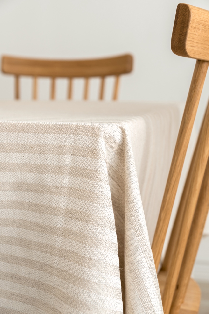 Striped washed linen blend tablecloth