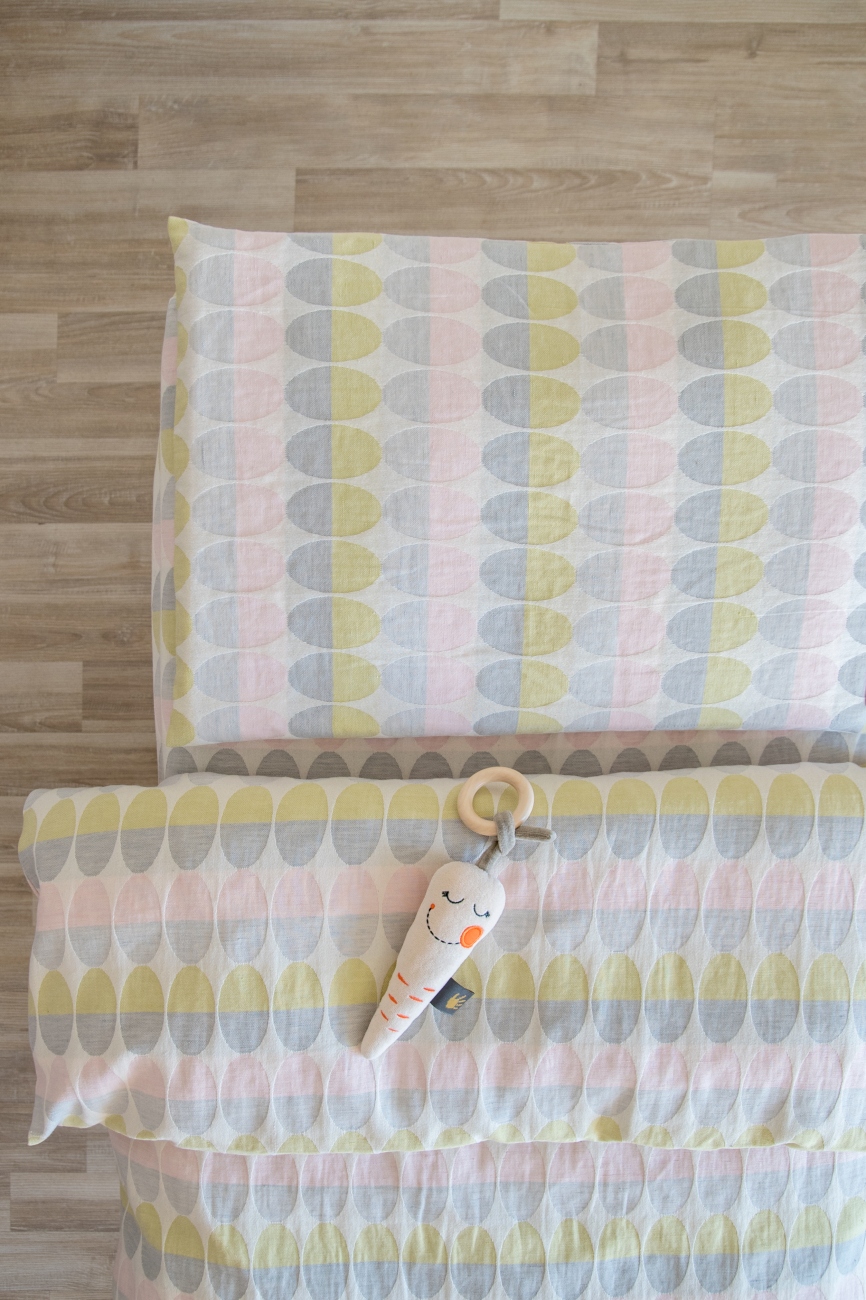 Three piece linen blend baby bedding set