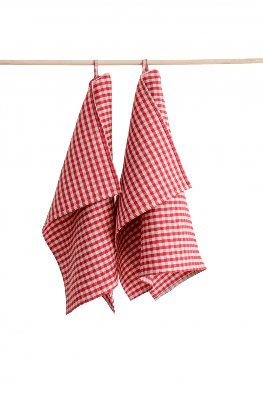 Vichy kitchen towels in red