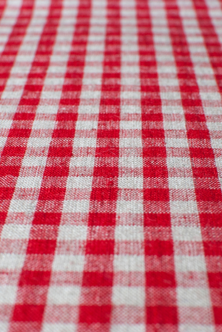 Vichy red & natural linen with mini ckeck pattern