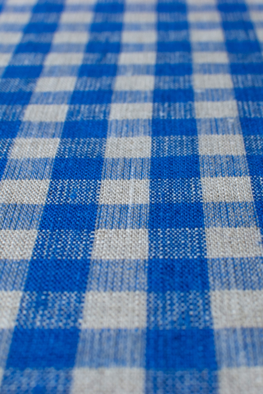 Washed blue & natural linen with gingham pattern