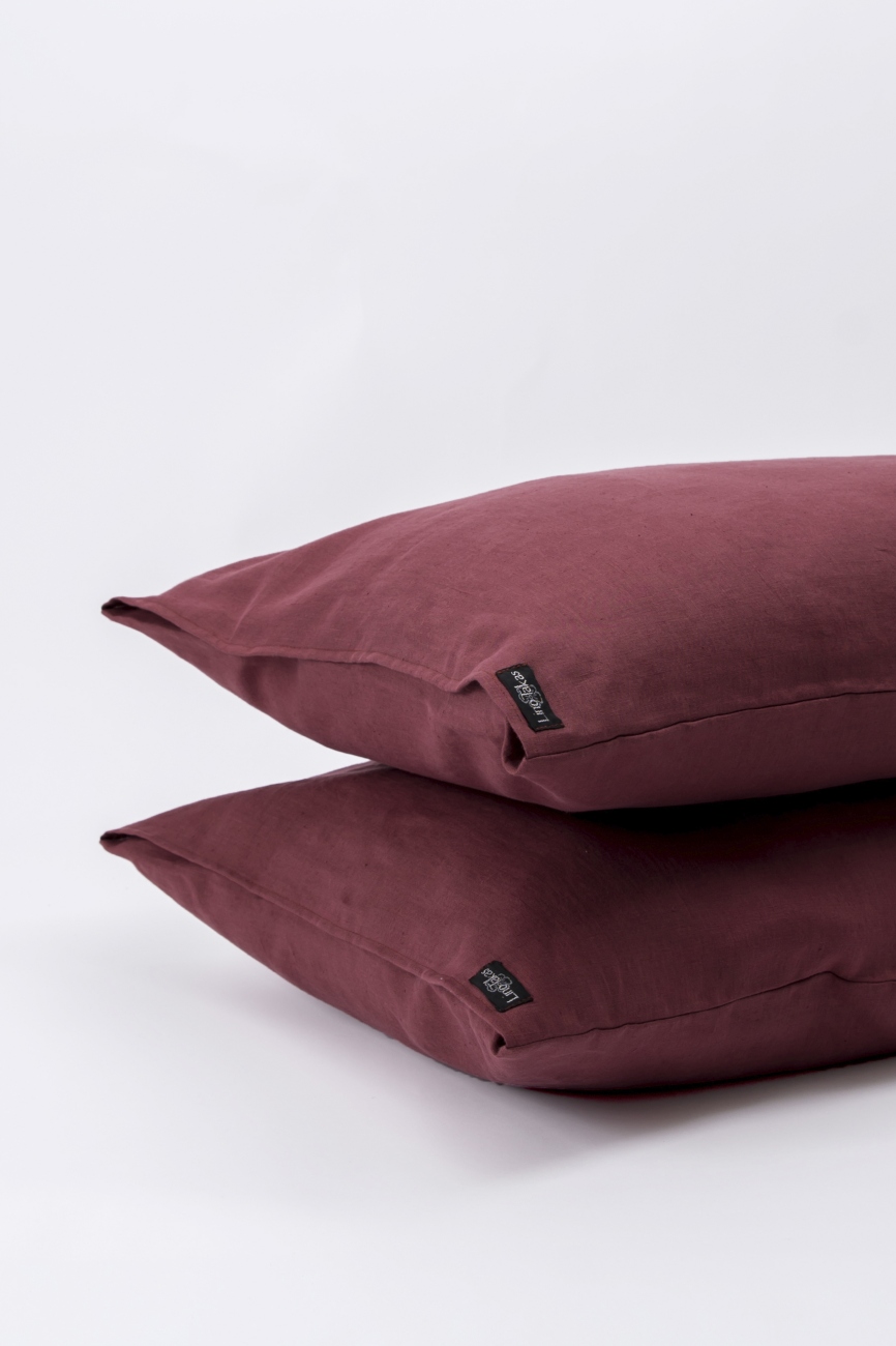 Washed linen pillowcase in marsala
