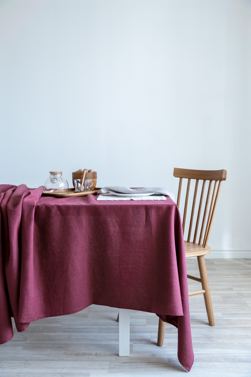 Washed linen tablecloth in marsala red