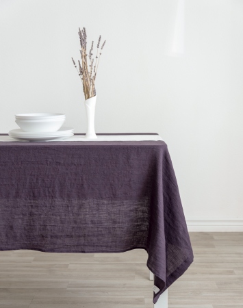 Washed linen tablecloth in plum
