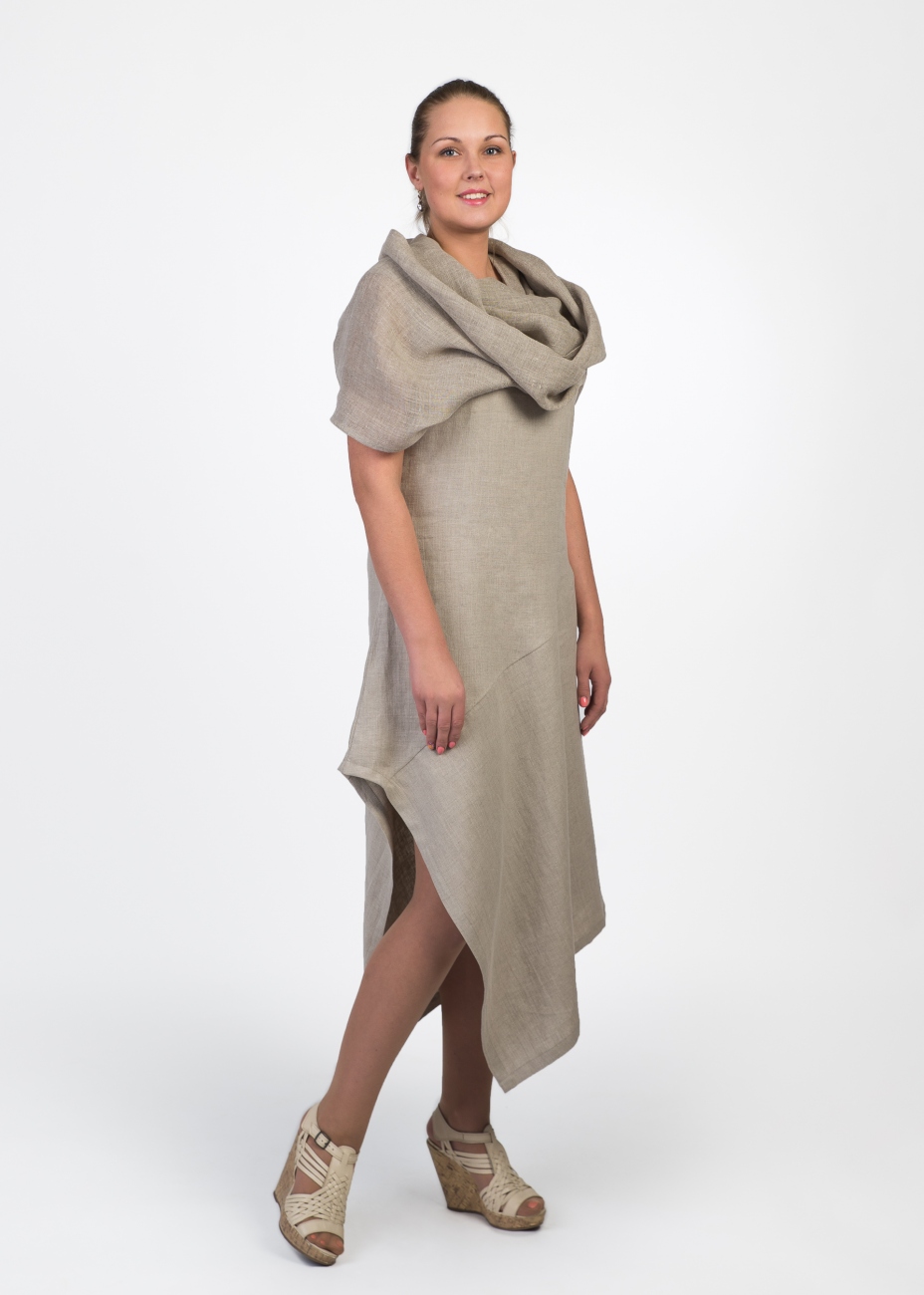 White linen dress with scarf