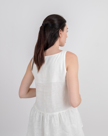 White sleeveless frill linen top