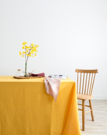 Yellow washed linen tablecloth